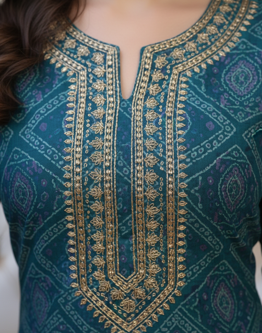 Rang Cotton Embroidered Kurti Set 1001