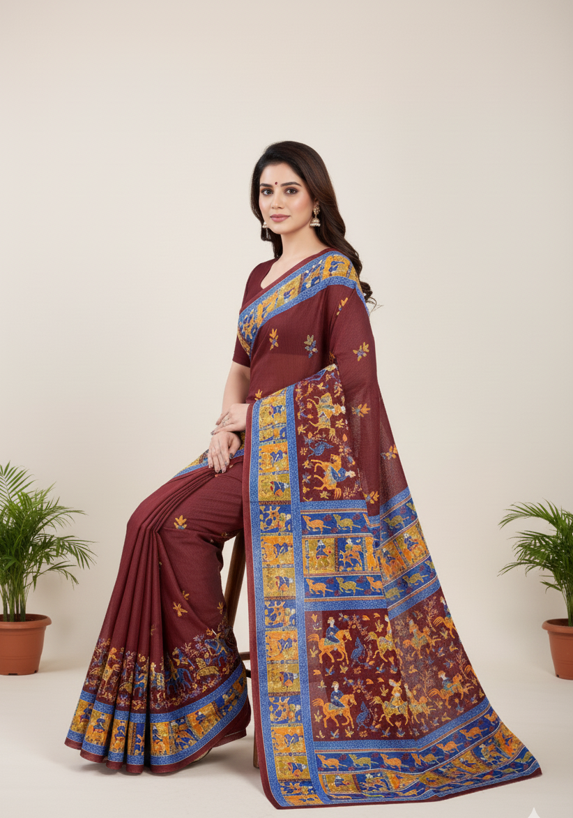 Hi Demand 7 Cotton Printed Saree Maroon