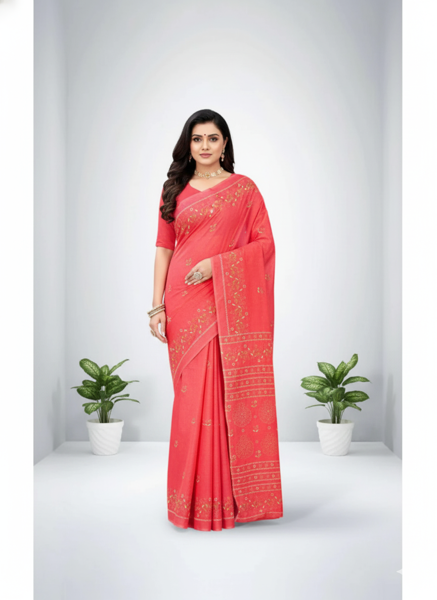 Public Demand Cotton Printed Saree Red