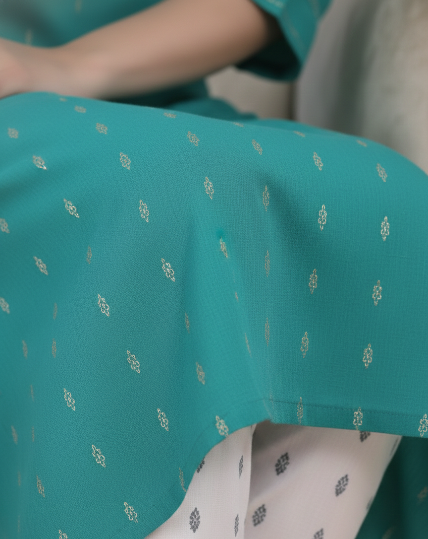 Golden Girl Combo Cotton Kurti Set Sea Green