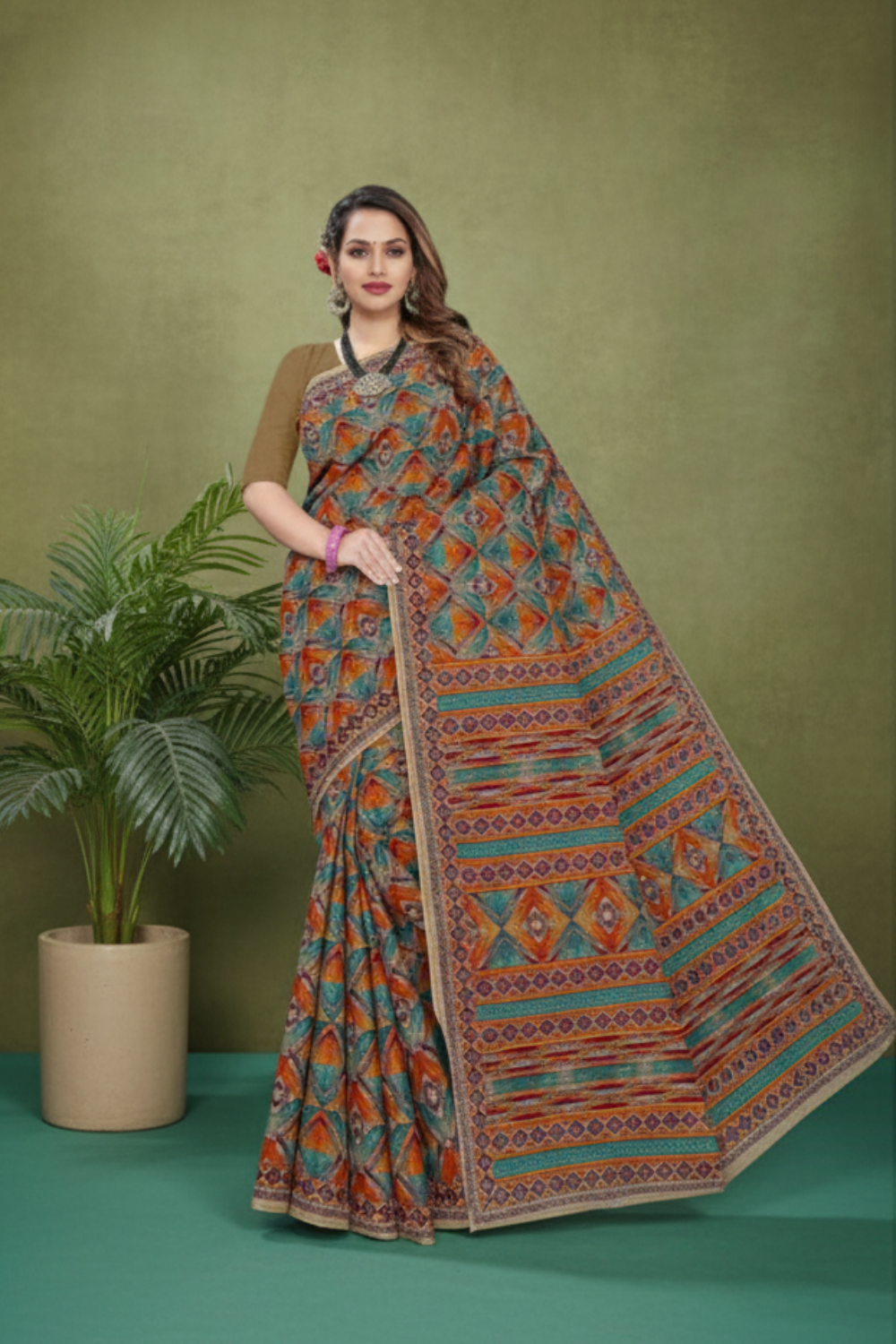 Kasturi Cotton Printed Saree Green