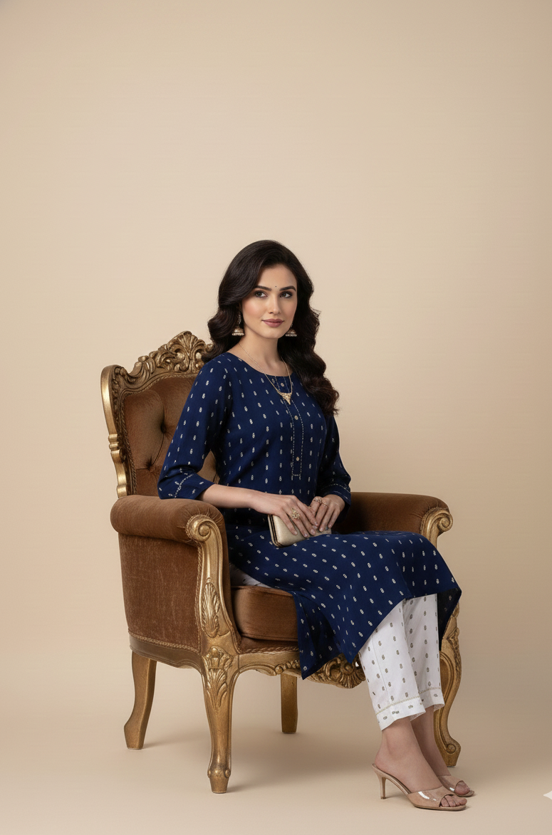 Golden Girl Combo Cotton Kurti Set Blue