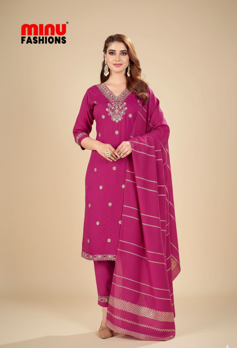 Abhilasha Cotton Printed Stitched Salwar Suit Purple