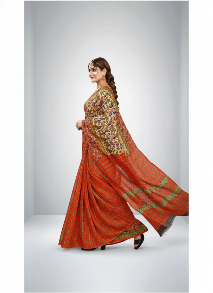 Sonajhuri Cotton Printed Saree Orange 14817