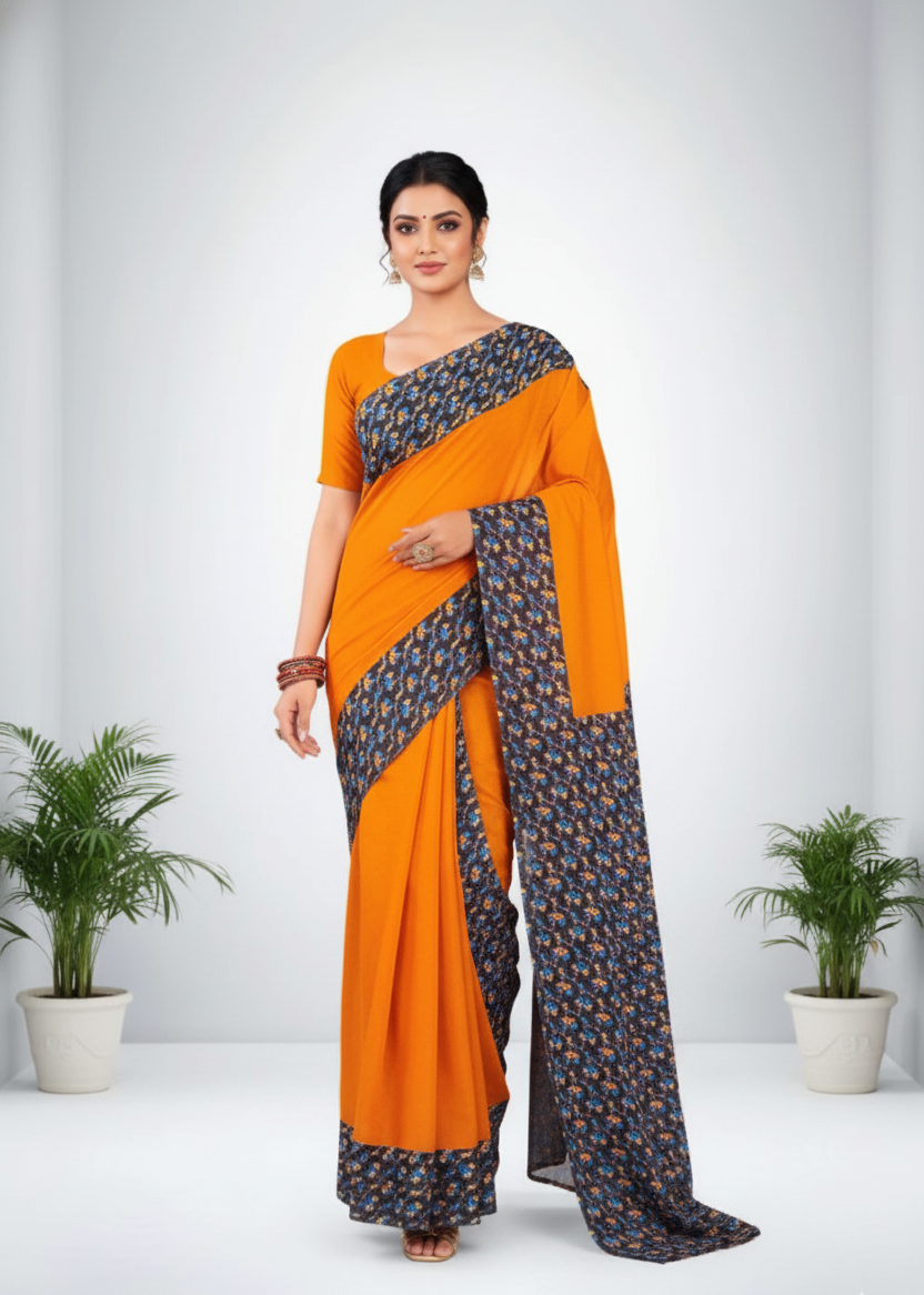 Urvashi Cotton Printed Saree Bright Orange