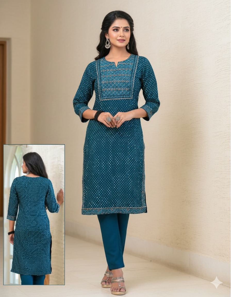 Pratishtha Cotton Printed Kurti Set Blue