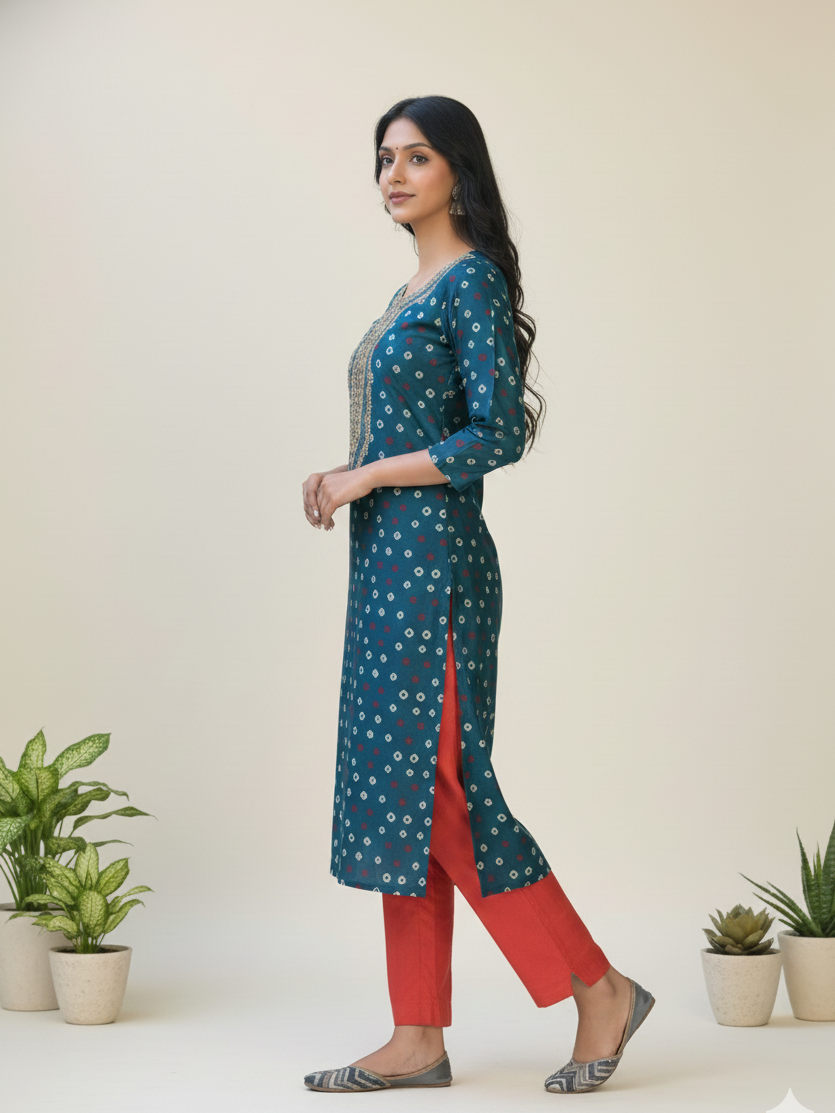 Rang Cotton Embroidered Kurti Set 1006
