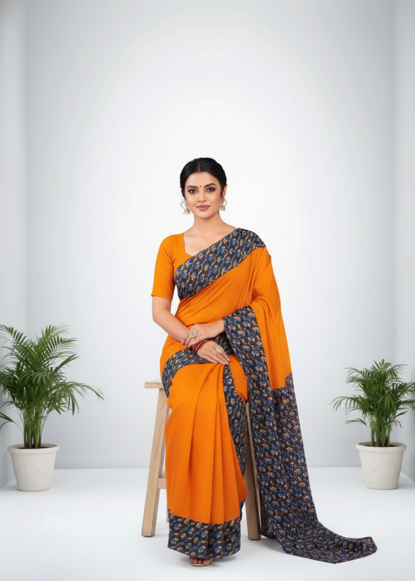 Urvashi Cotton Printed Saree Bright Orange