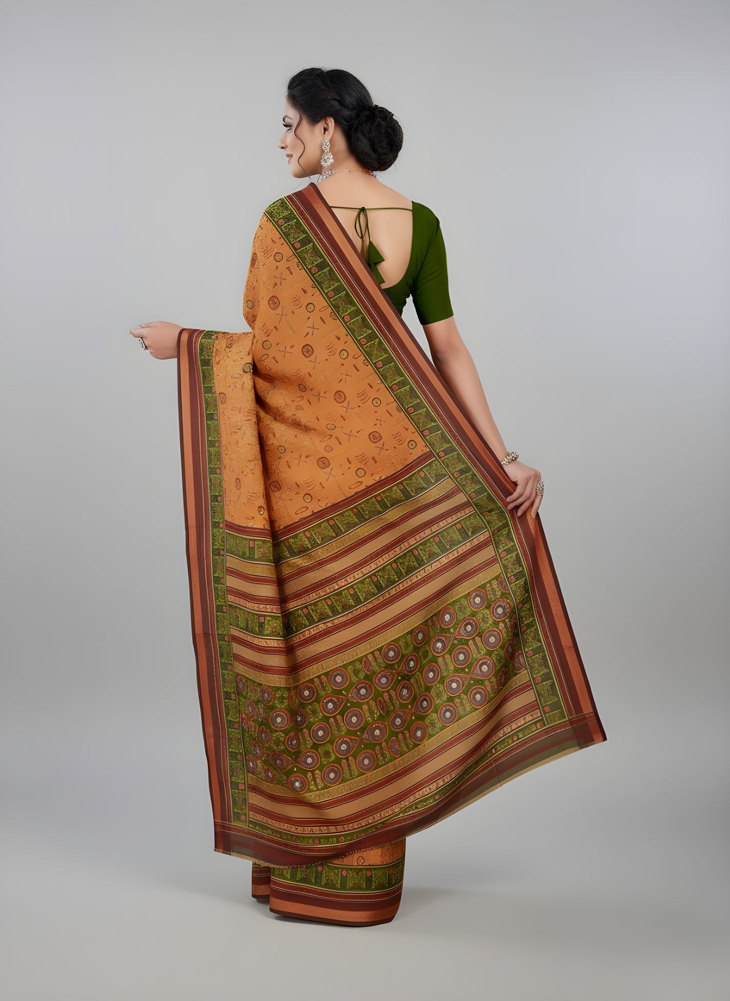 Kanishka Script Muslin Cotton Printed Saree Yellow & Green