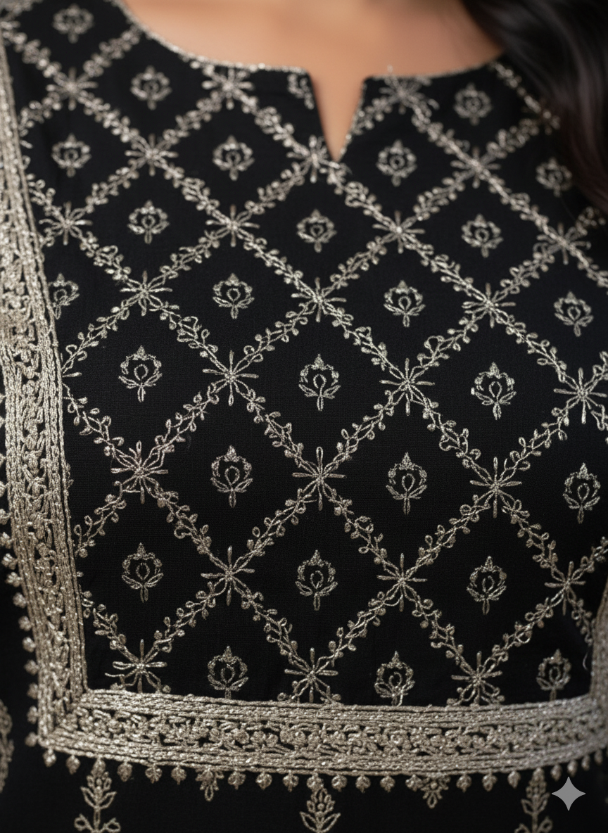 Pratishtha Cotton Printed Kurti Set Black