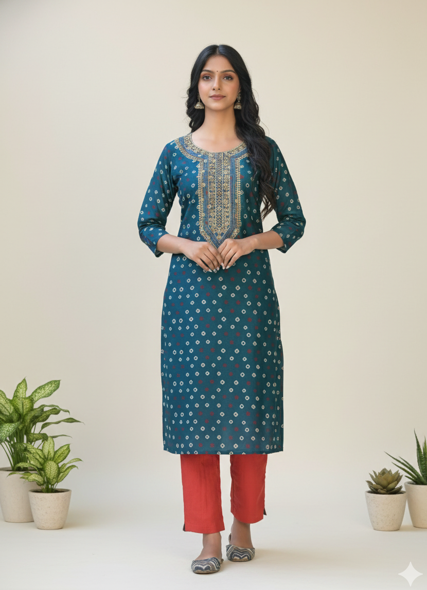 Rang Cotton Embroidered Kurti Set 1006