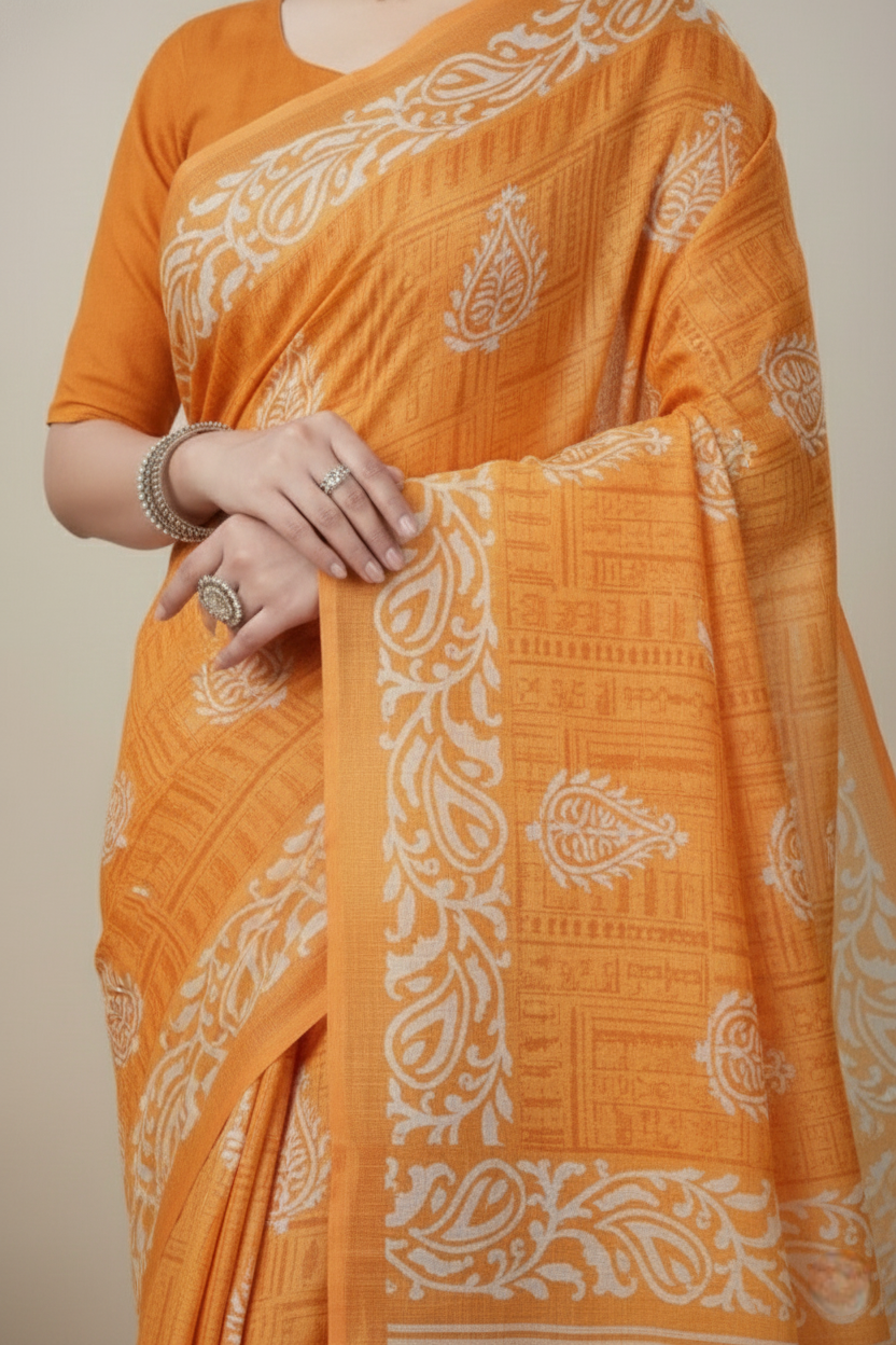 Priyatama Cotton Printed Saree Yellow