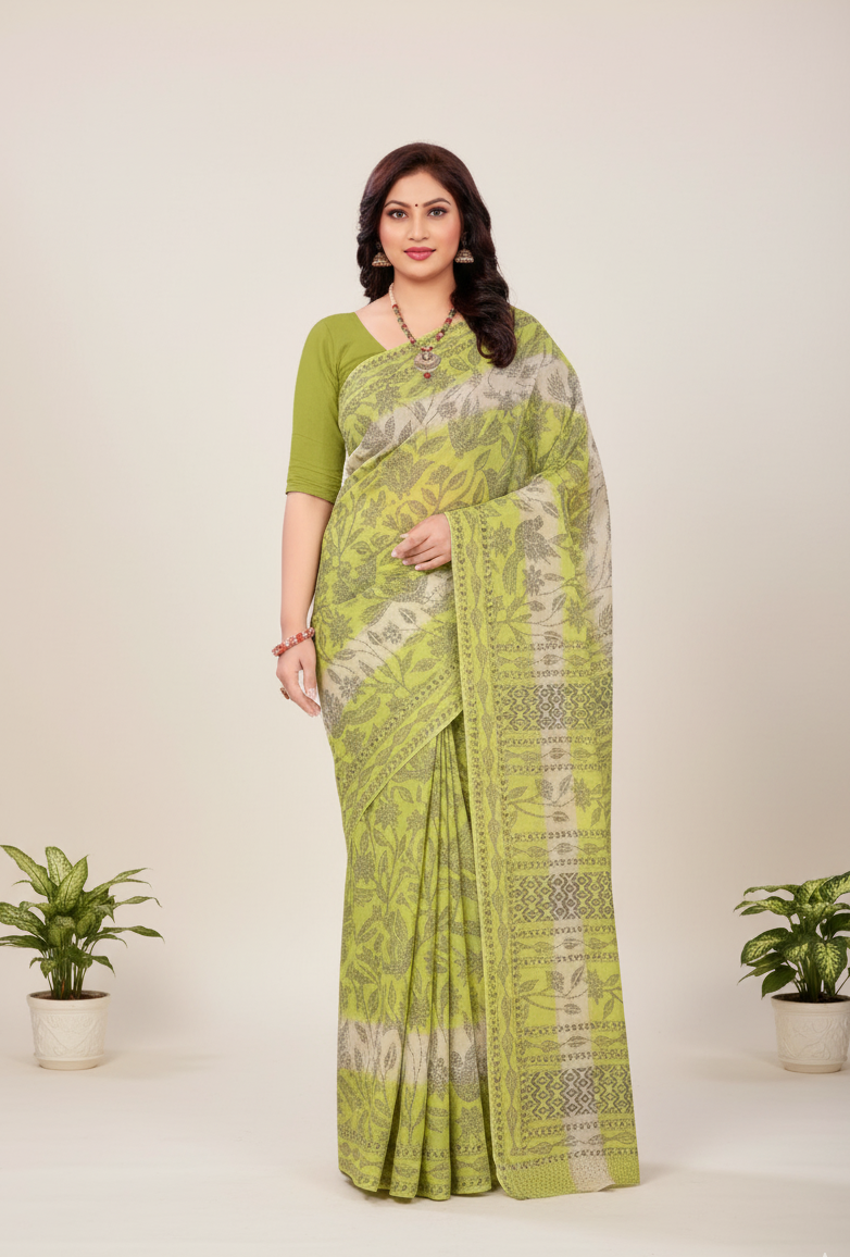 Kesariya 3 Cotton Printed Saree 731048