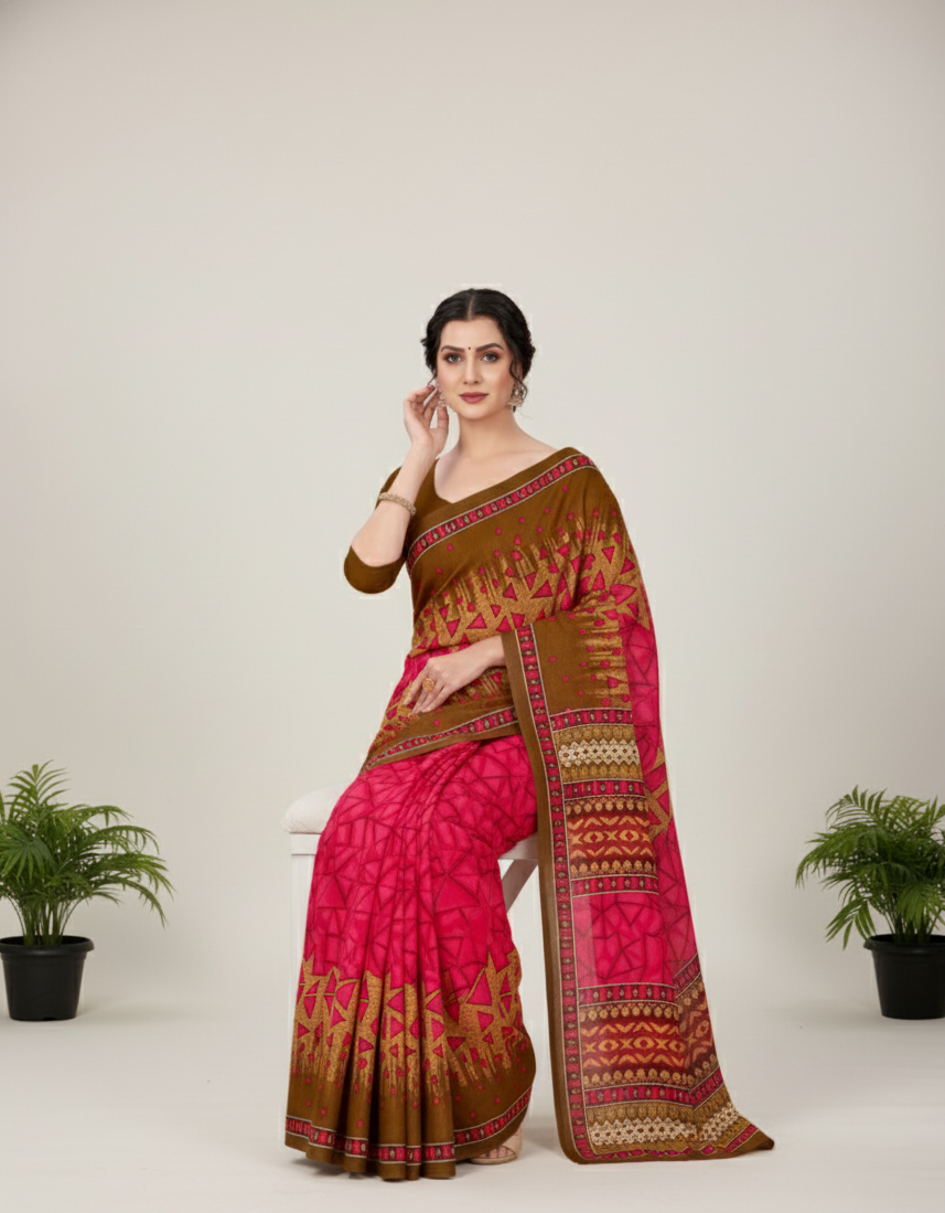 Sonar Bangla 31 Cotton Printed Saree Deep Pink