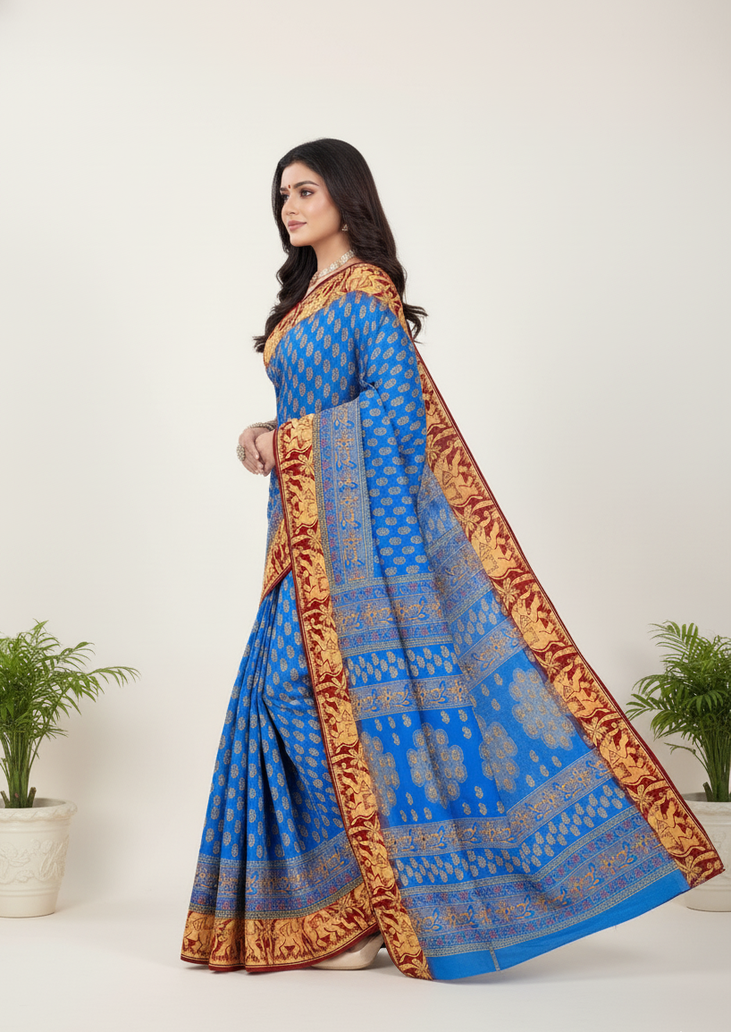 Vadhushree 1 Cotton Printed Saree Royal Blue