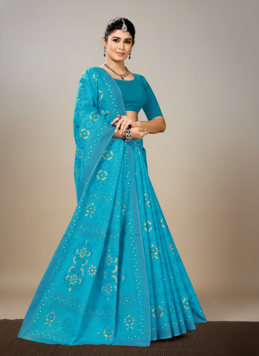 Daisy 2 Cotton Printed Saree Blue 3152