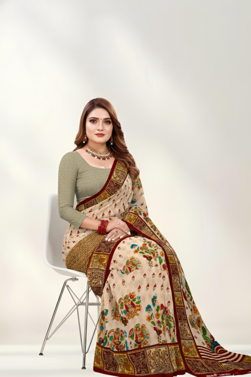 Bangalore Silk Muslin Cotton Printed Saree 4183