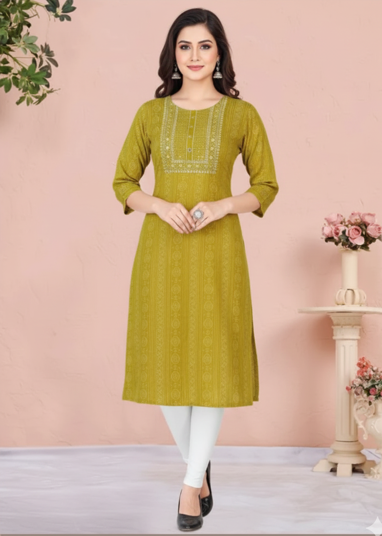 Bandhej Rayon Printed Embroidery Kurti 1002