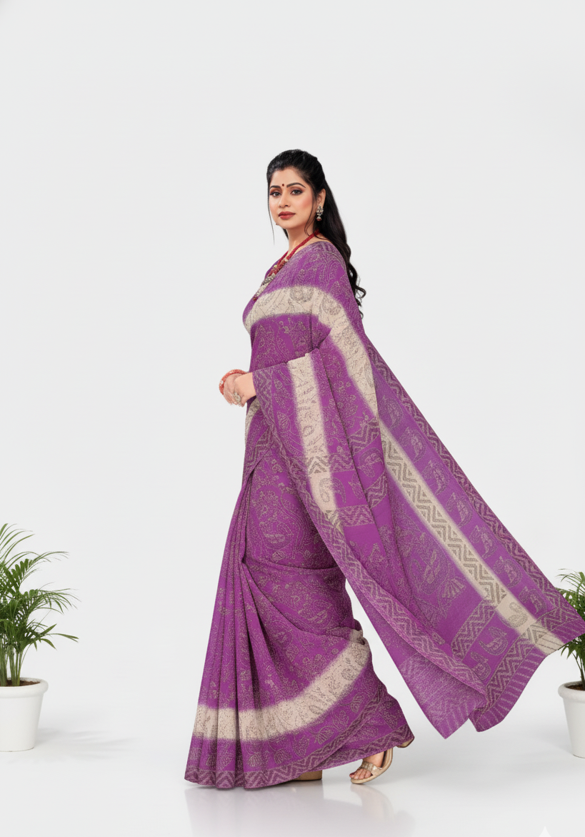 Kesariya 3 Cotton Printed saree 731085