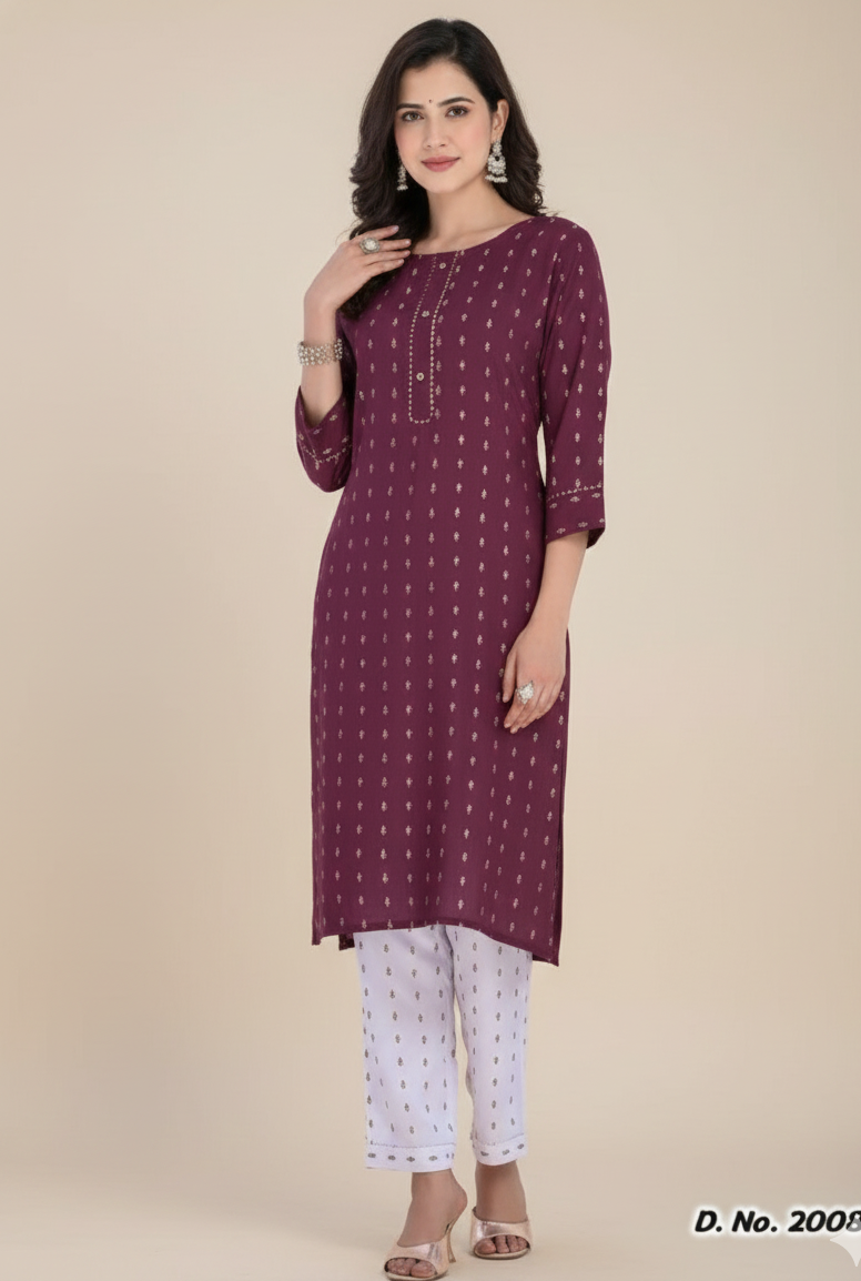 Golden Girl Combo Cotton Kurti Set Purple