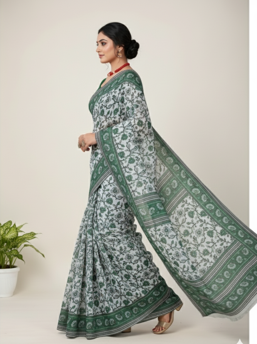 Minu Kalamkari Premium Cotton Printed Saree B6