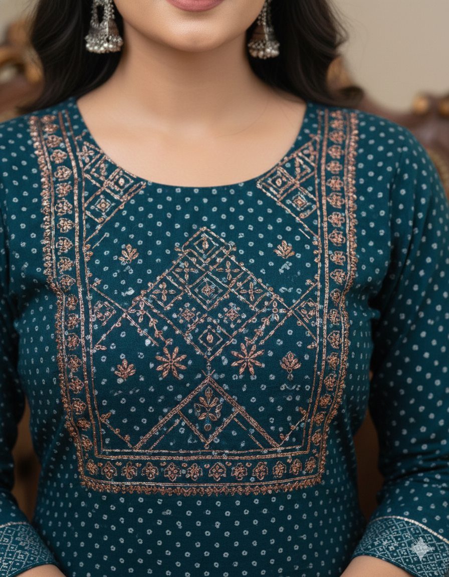 Pratishtha Cotton Printed Kurti Set Blue