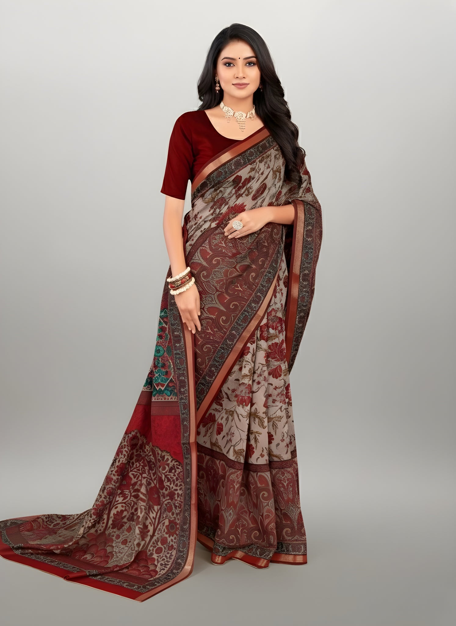 Bangalore Silk Muslin Cotton Printed Saree 4154