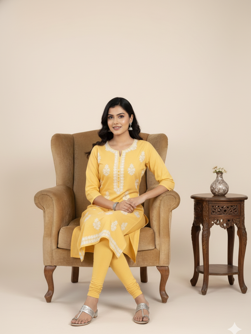 Yasmin Cotton Printed Kurti Yellow