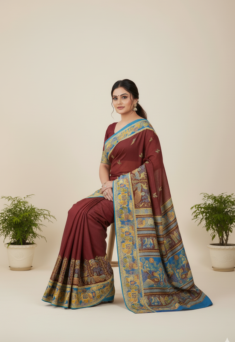 Hi Demand 6 Cotton Printed Saree Maroon 3950