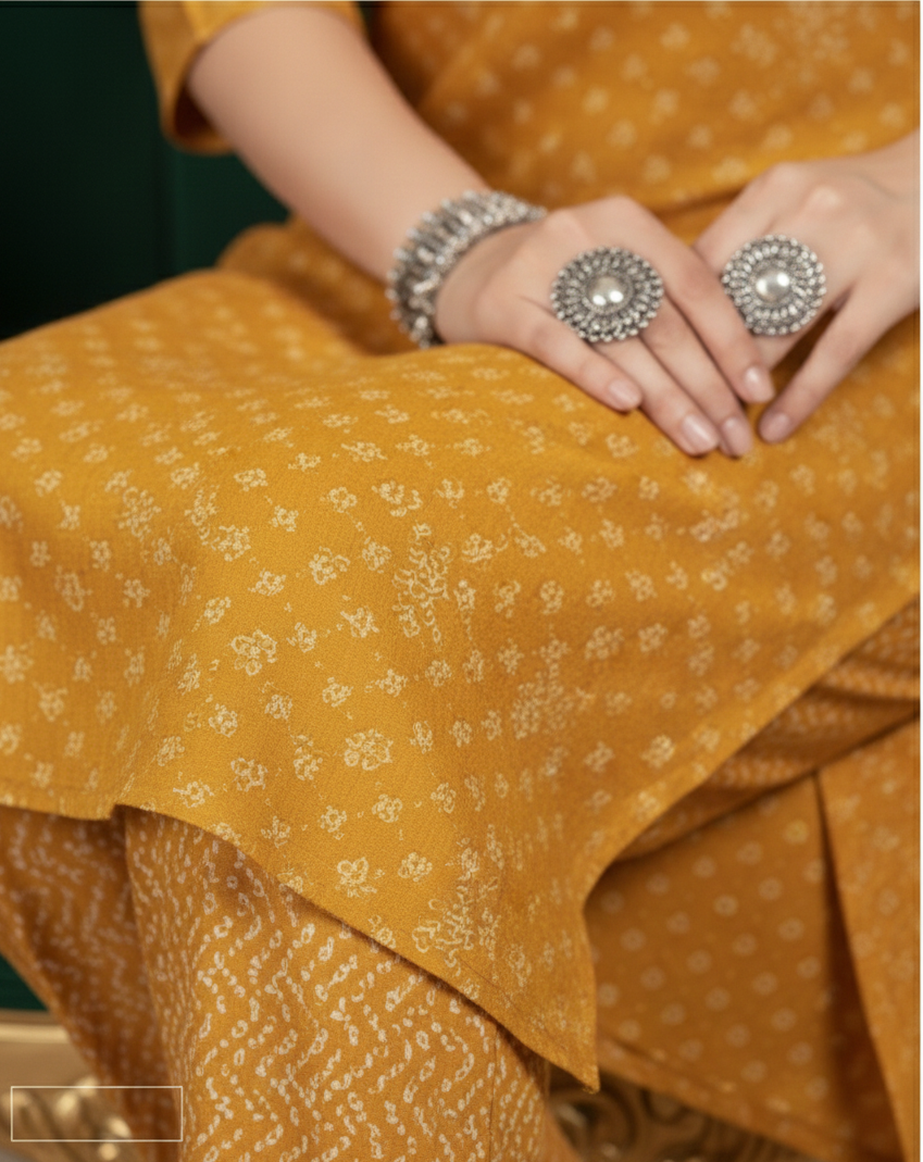 Kangana Combo Cotton Printed Kurti Set Yellow