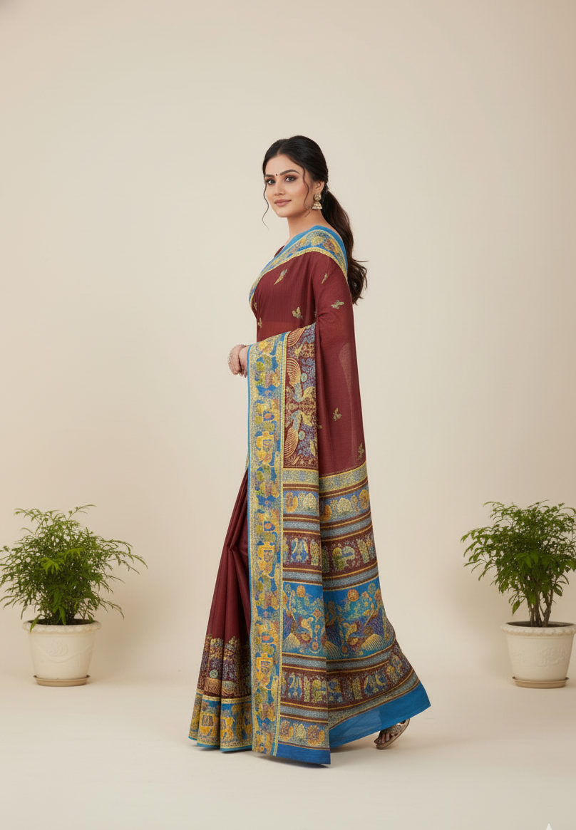 Hi Demand 6 Cotton Printed Saree Maroon 3950
