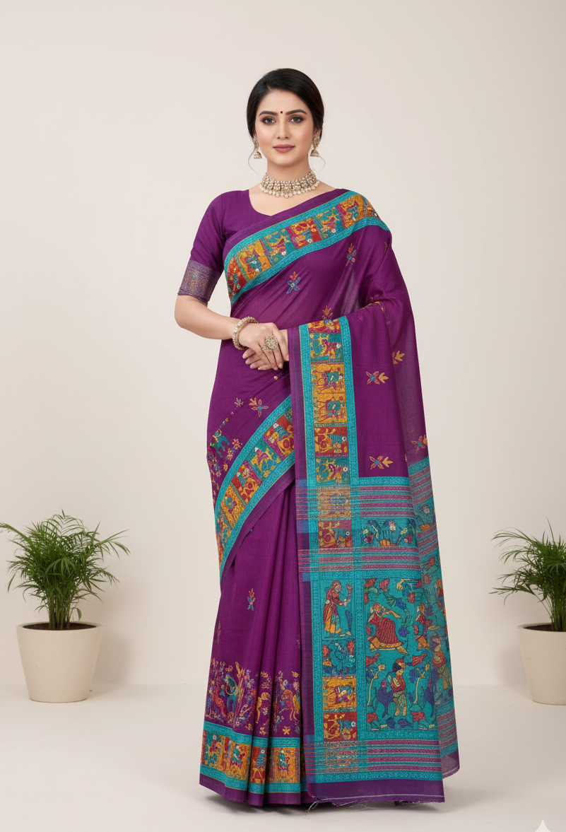 Hi Demand 7 Cotton Printed Saree Purple