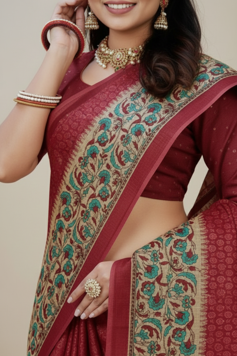 Teen Patti Cotton Printed Saree 3490