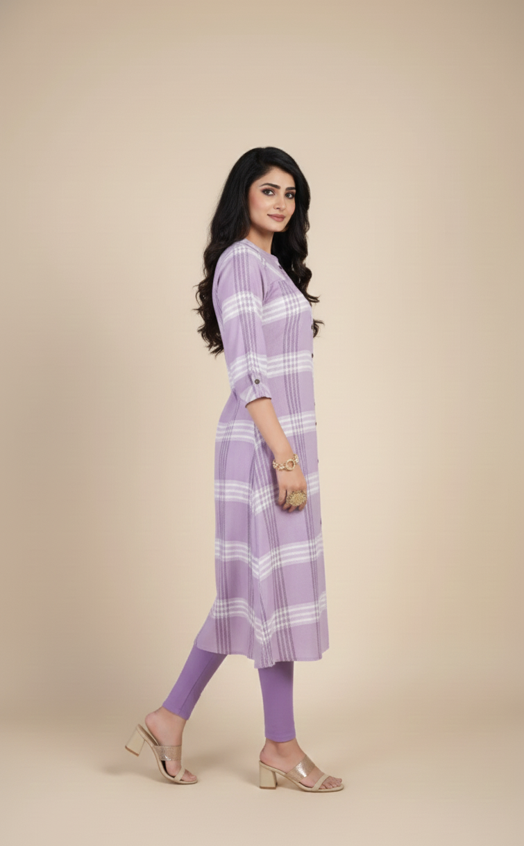 Eva Cotton Printed Long Kurti Purple