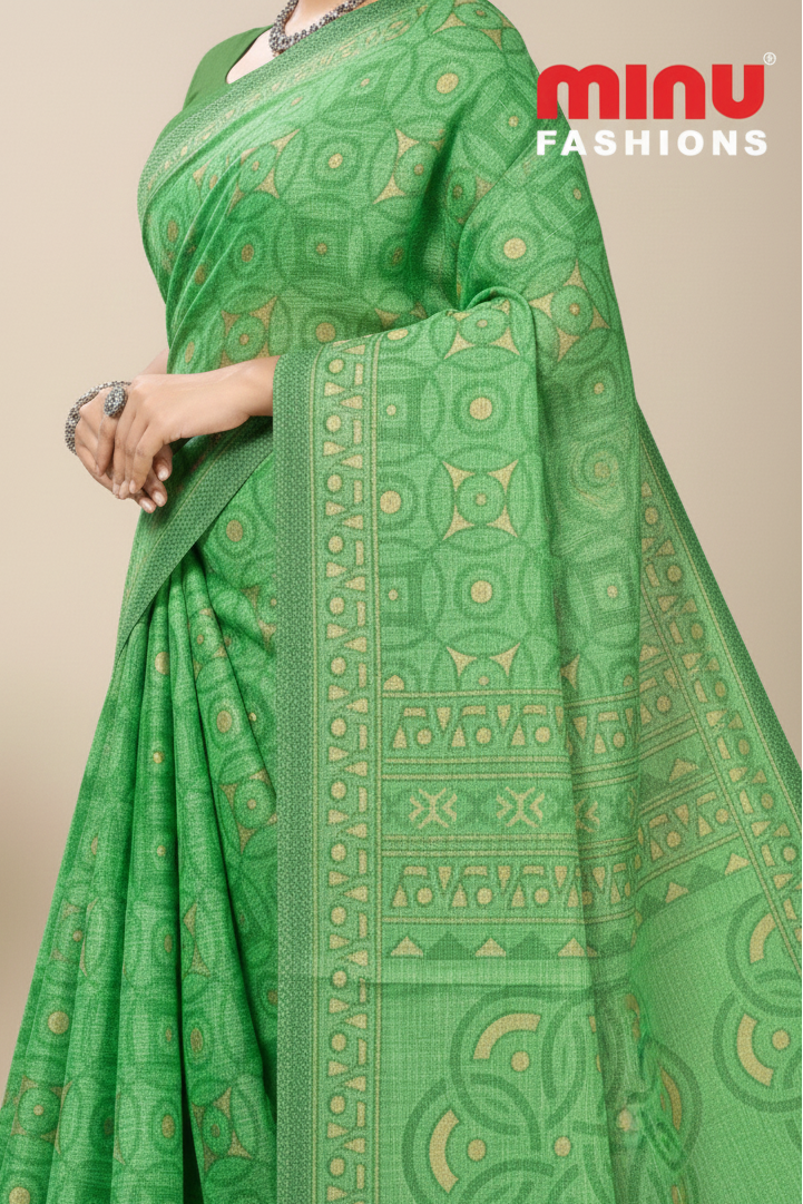 Daisy 2 Cotton Printed Saree Green 3153