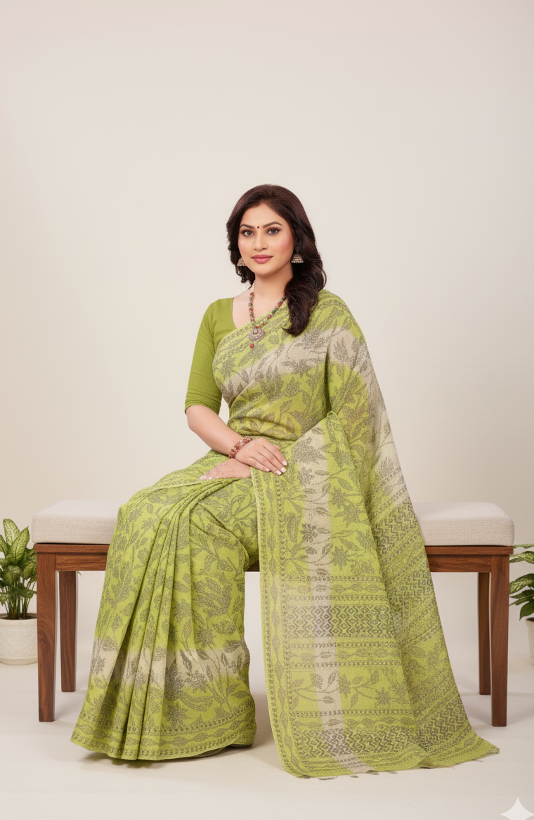 Kesariya 3 Cotton Printed Saree 731048
