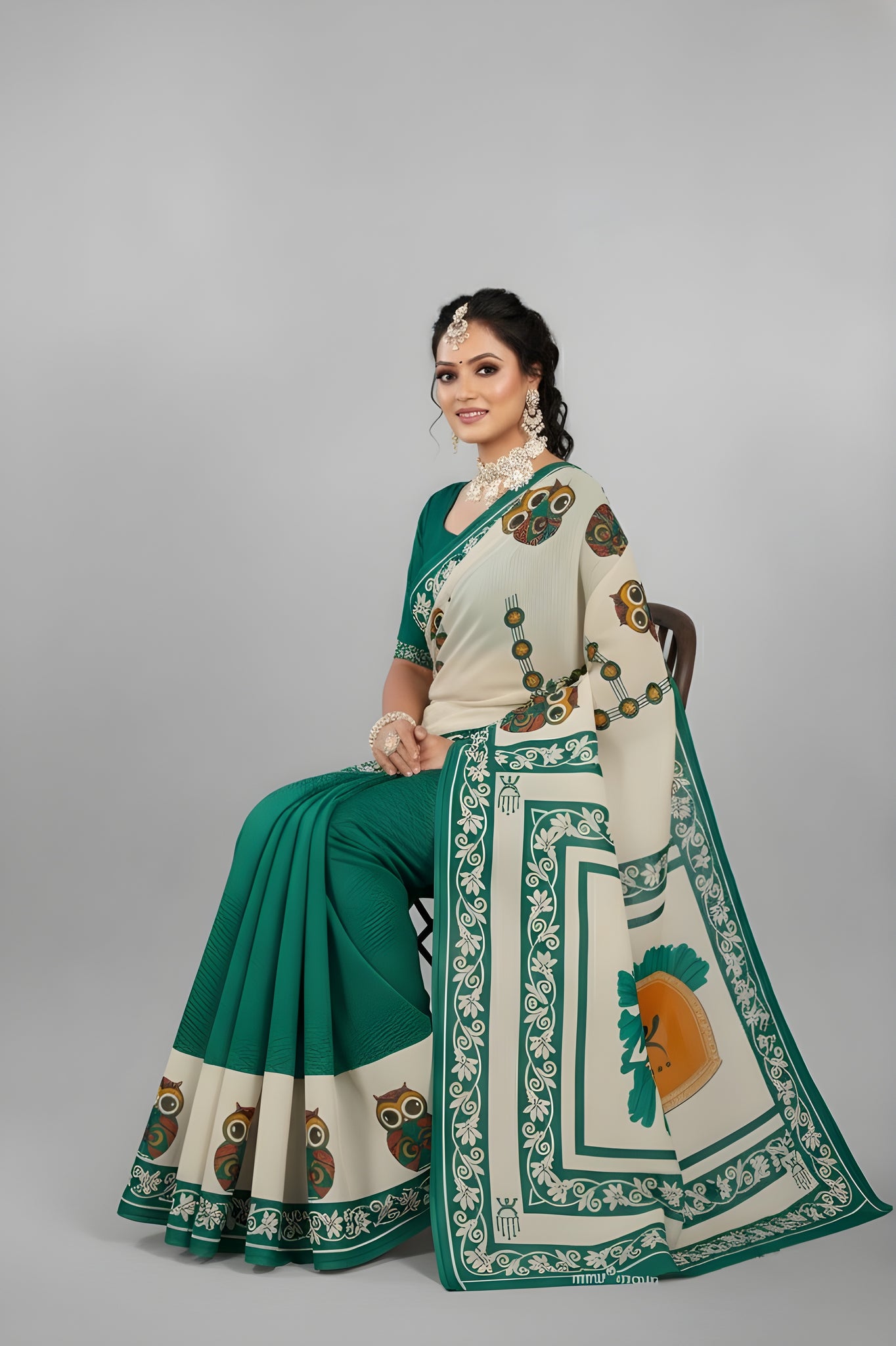 Baishakhi 3 Malai Cotton Printed Saree Green 3905