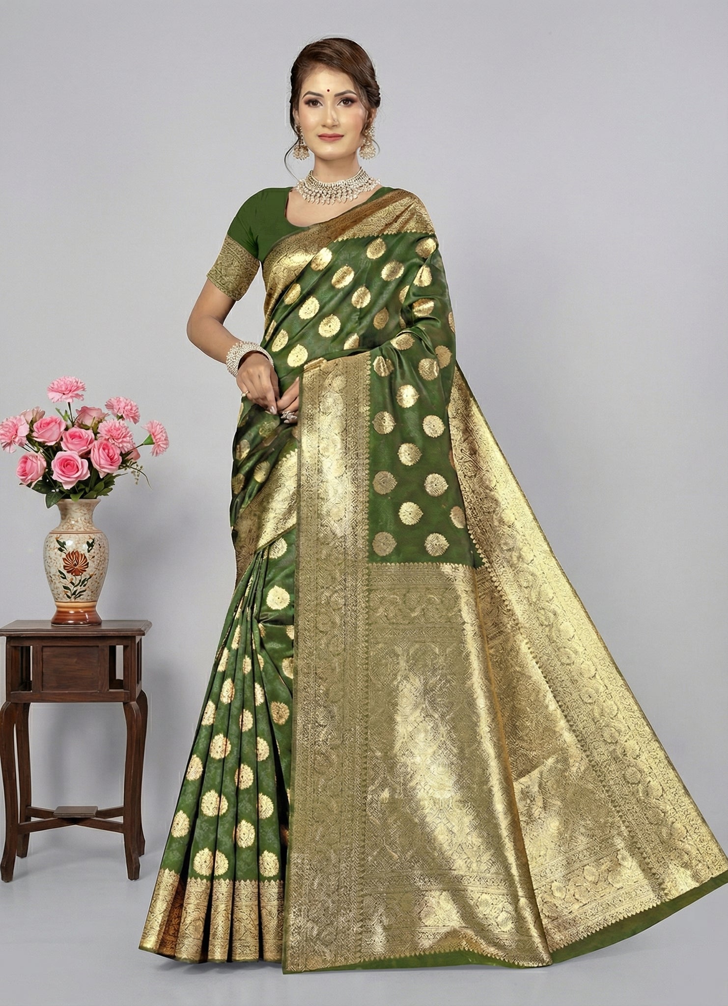 Jannat Fancy Silk Katan Saree with BP 4137