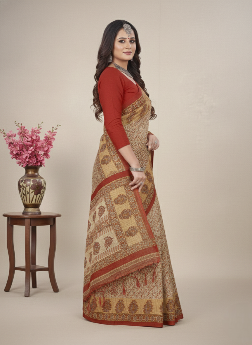 Malaika Cotton Printed Saree 7764