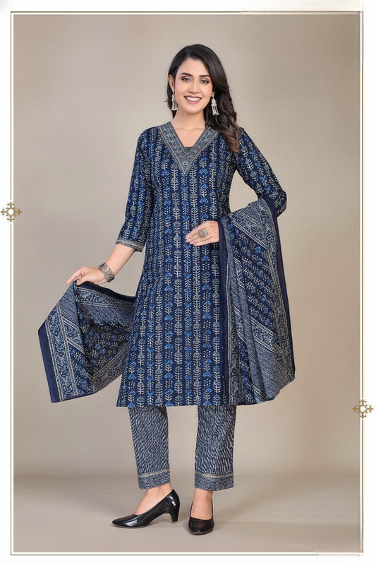 Indigo Star Cotton Printed Stitched Salwar Suit XL 1007