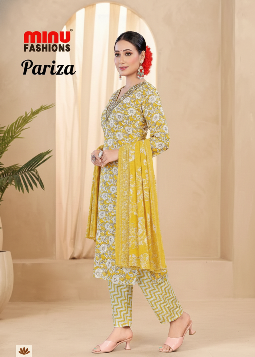 Pariza Cotton Printed Stitched Salwar Suit Yellow 1006