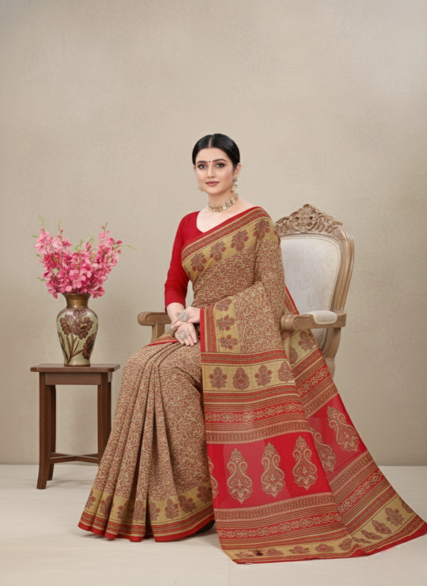 Malaika Cotton Printed Saree Red 7767