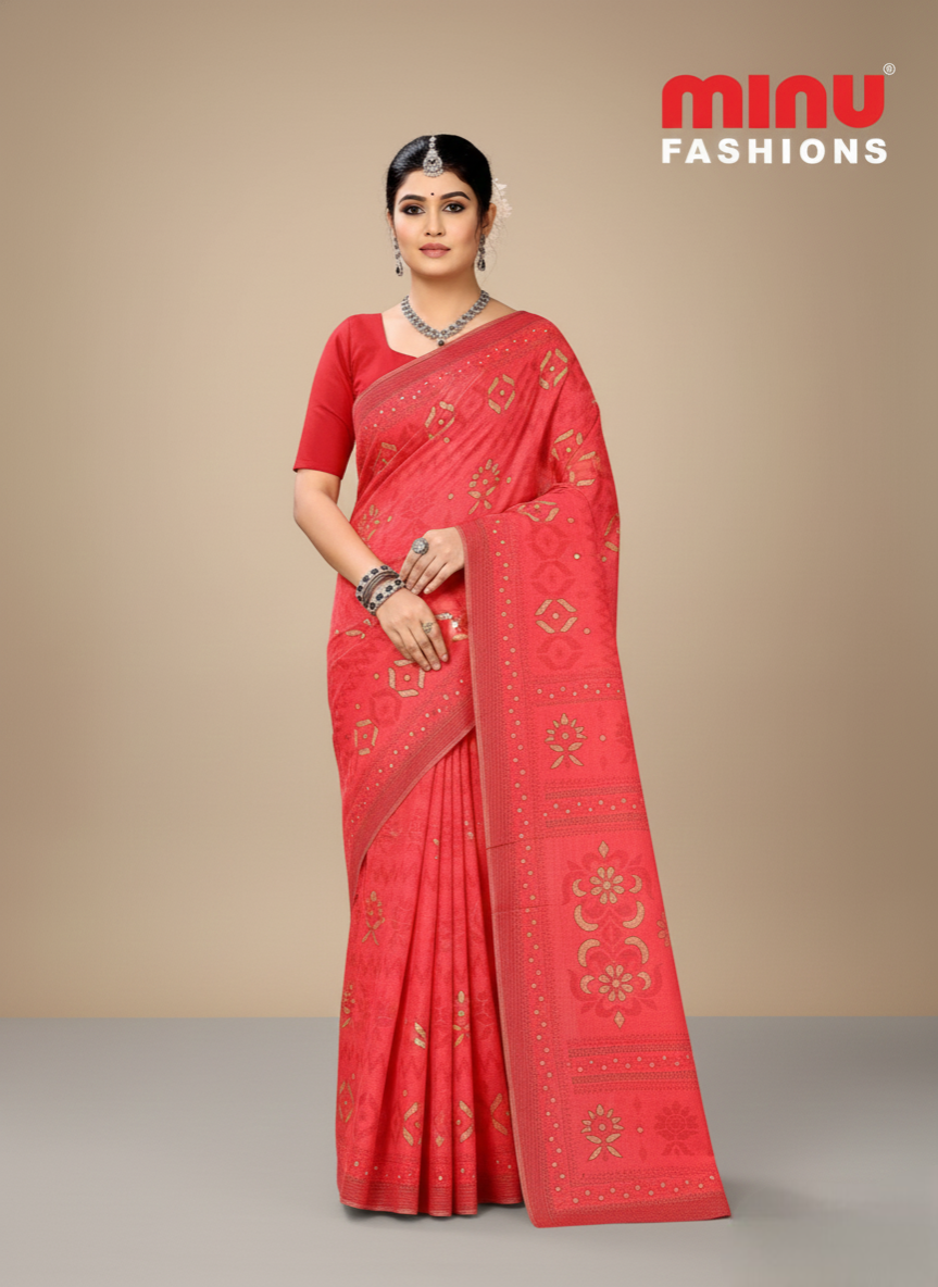 Daisy 2 Cotton Printed Saree Peach 3152