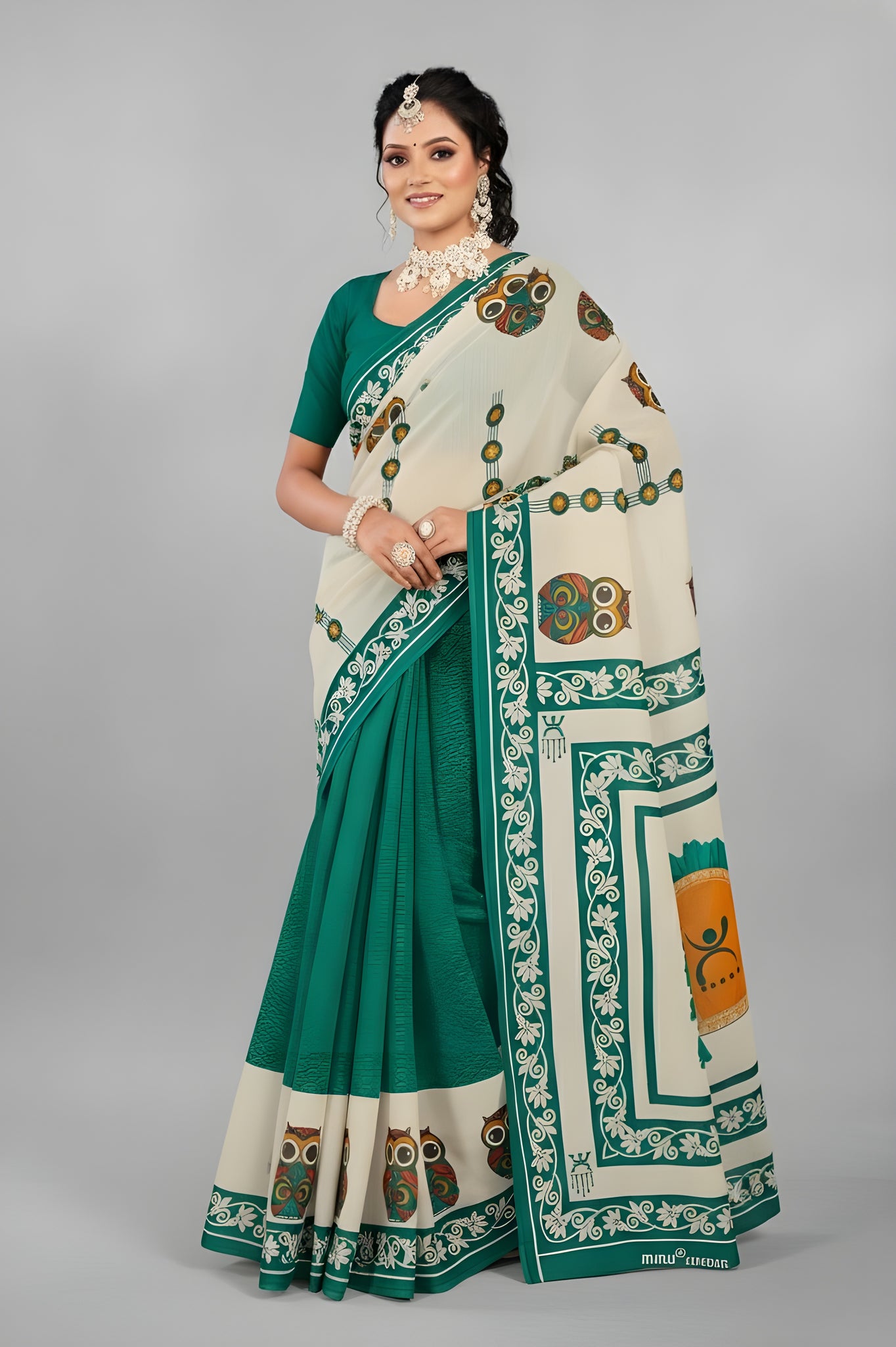 Baishakhi 3 Malai Cotton Printed Saree Green 3905