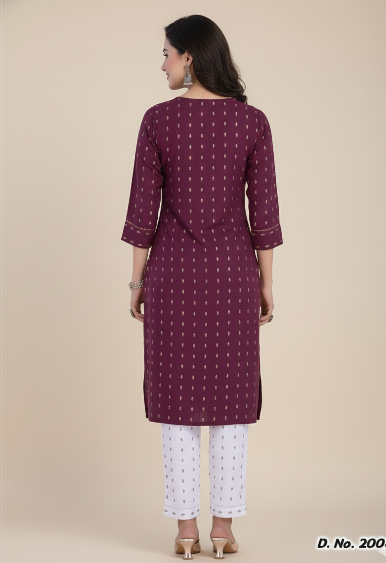 Golden Girl Combo Cotton Kurti Set Purple