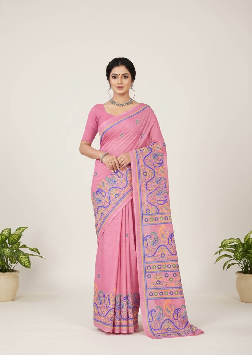 Mabesha Cotton Printed Saree Pink-Purple