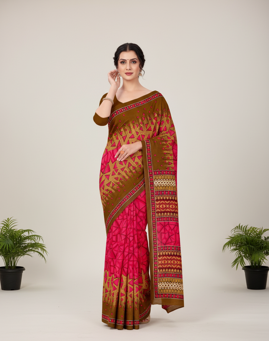 Sonar Bangla 31 Cotton Printed Saree Deep Pink