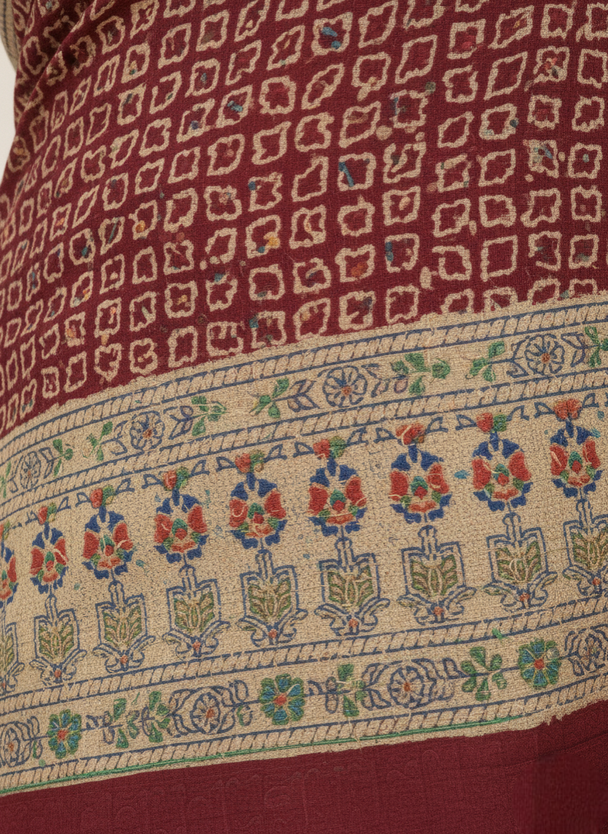 Unicorn Cotton Printed Saree Maroon