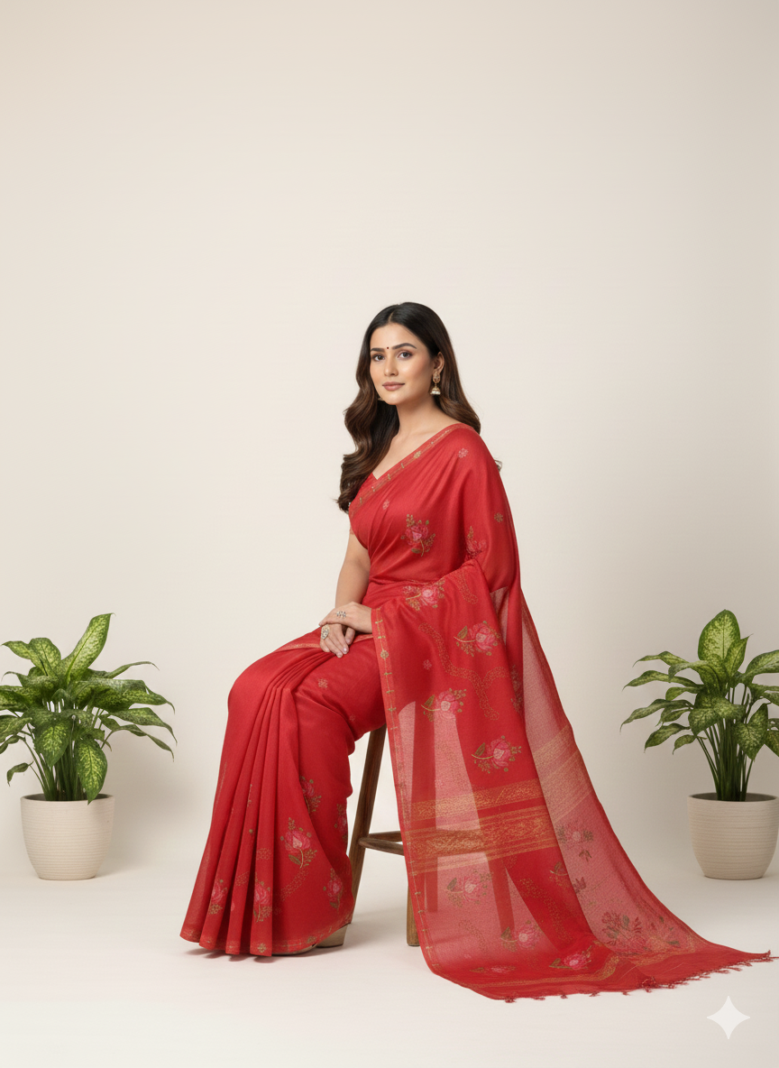 Sargam Pure Cotton Embroidery Saree 3307