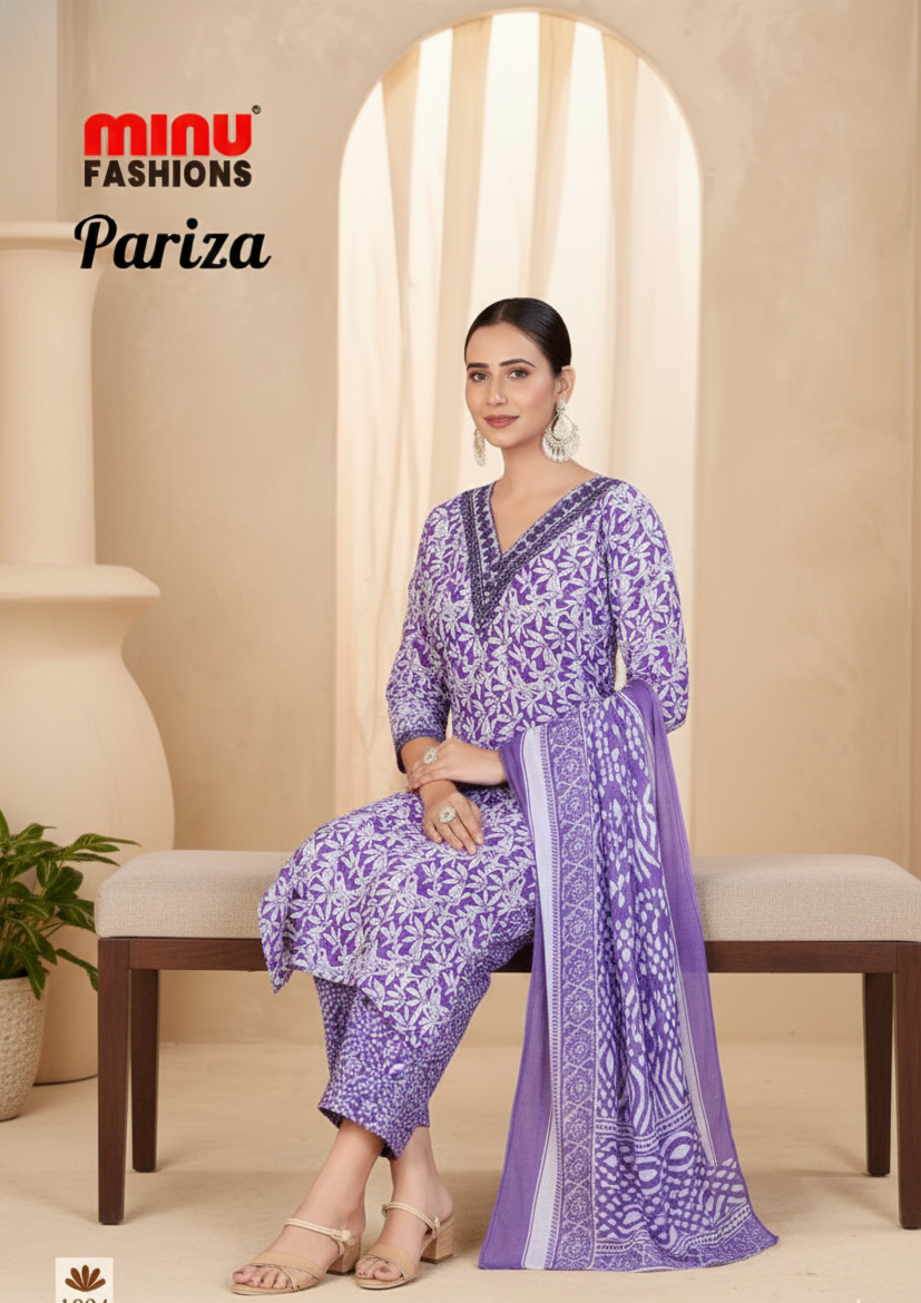 Pariza Cotton Printed Stitched Salwar Suit Purple 1004